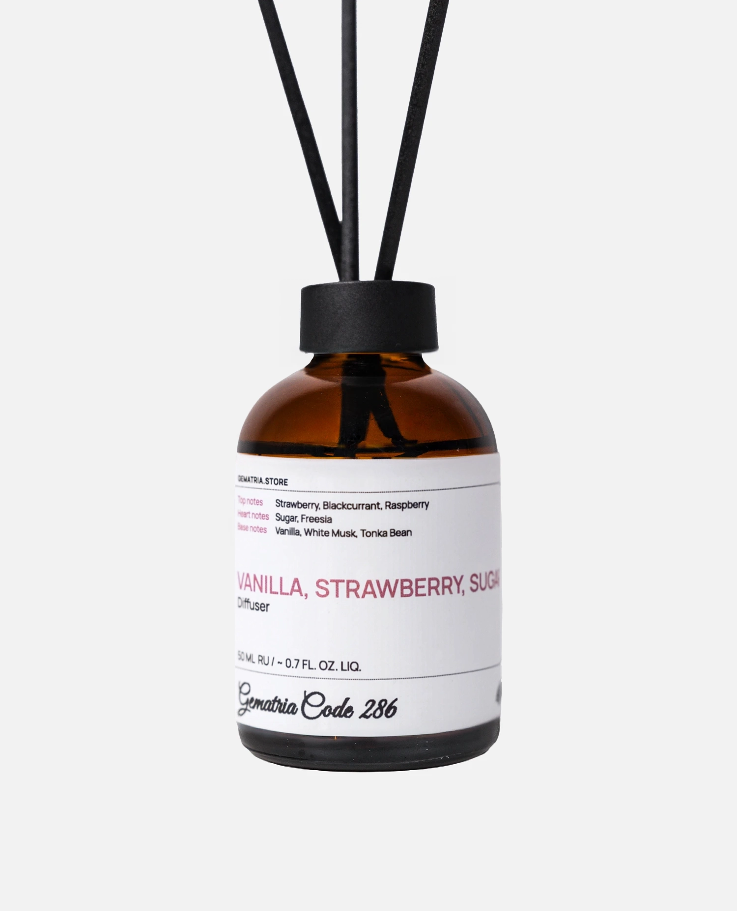 Диффузор для дома: Малина, Клубника, Ваниль, Амбра, Мускус, Бобы Тонка создаёт насыщенное, сладкое и тёплое звучание. Фруктовые ноты формируют яркое начало, а тёплая база делает аромат мягким и комфортным для интерьера.